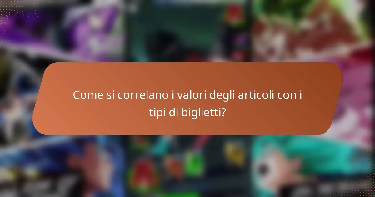 Come si correlano i valori degli articoli con i tipi di biglietti?